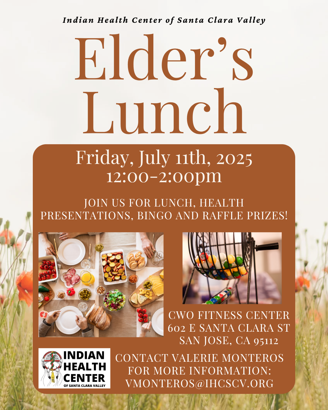 The flyer for the Elder's Lunch event on July 11, 2025