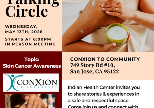 Talking Circle Event Flyer, Skin Cancer Awareness Images, text about event, IHC Logo, and event contact info
